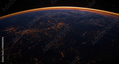 Breathtaking view of Earth from space showing city lights fading into dawn