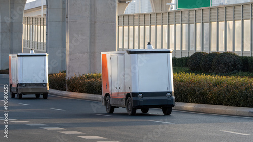 Obraz na plátne Driverless, autonomous, unmanned delivery vehicle, automation, background;