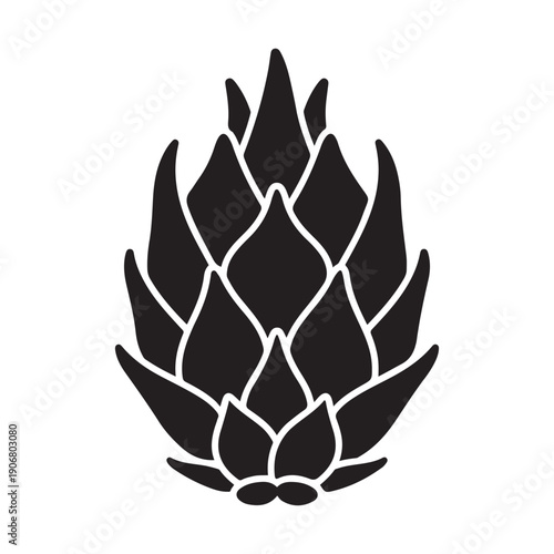 Minimalist dragon fruit pitahaya silhouette vector icon, isolated black glyph design