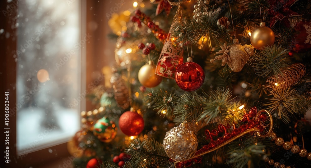 Fototapeta premium Happy Christmas season with joyful New Year wishes