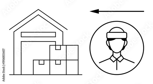 Warehouse management concept. Warehouse and worker icons storage planning and logistics. Warehouse operations enhance inventory control and shipment processes. For supply chain, delivery, operations