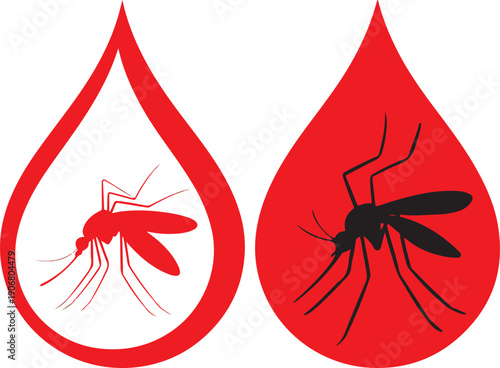 Mosquito inside blood drop icon, symbol of disease transmission, vector illustration