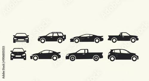 Collection of various car silhouettes in different views.