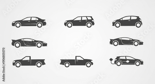 Collection of various car silhouettes in different styles.