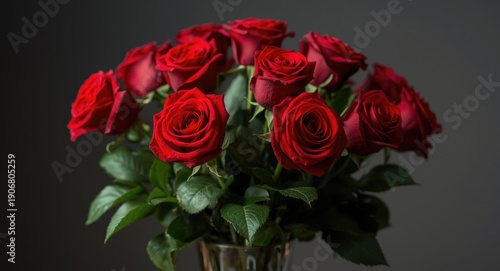 Classic red roses carefully arranged in a beautiful vase