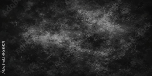 An abstract black and white background featuring a dark storm of smoke and mist textures that creates a moody cloud pattern with dust and light