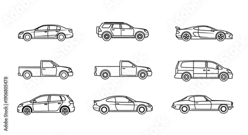 Collection of various car outlines in a grid.