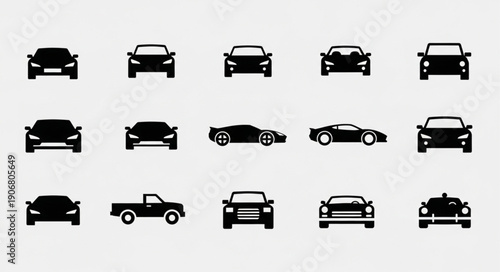 Collection of various car silhouettes and icons.