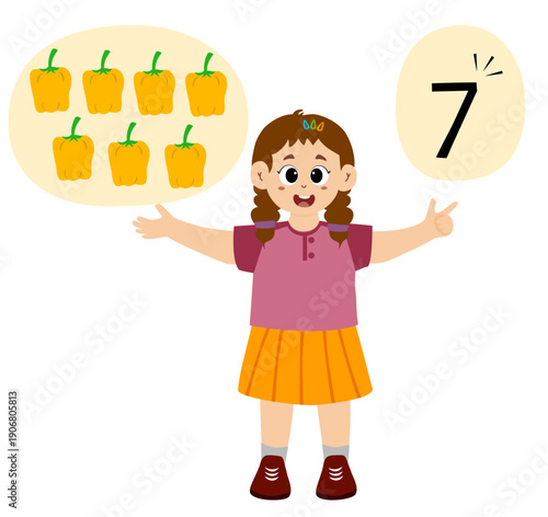 Little kid learn to count the number of vegetables, numbers, addition, mathematics