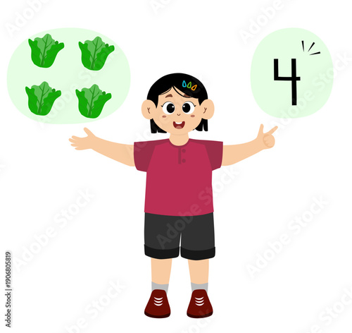 Little kid learn to count the number of vegetables, numbers, addition, mathematics