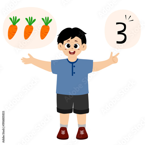 Little kid learn to count the number of vegetables, numbers, addition, mathematics