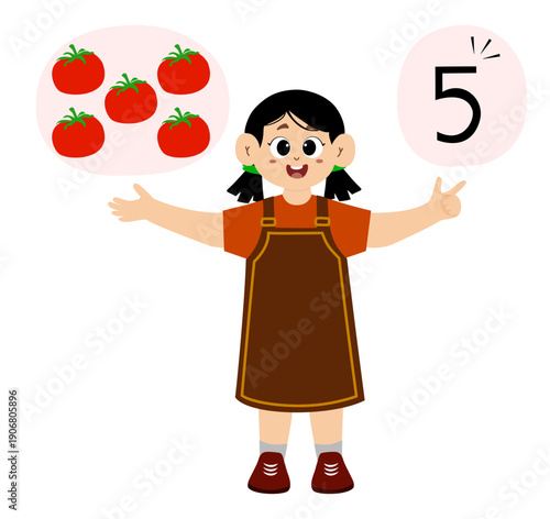 Little kid learn to count the number of vegetables, numbers, addition, mathematics