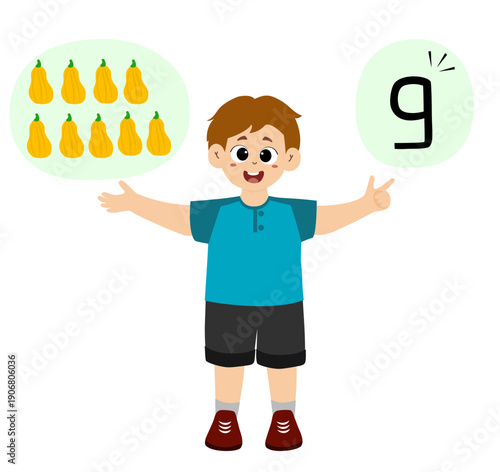 Little kid learn to count the number of vegetables, numbers, addition, mathematics