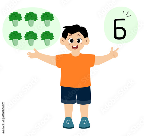 Little kid learn to count the number of vegetables, numbers, addition, mathematics
