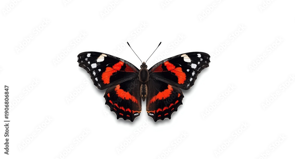 Naklejka premium Detailed view of a black and red butterfly on a solid white background