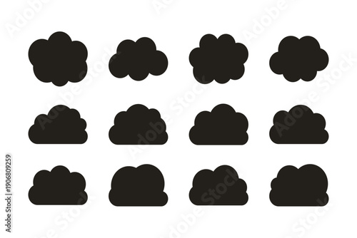 かわいい手書きの雲のイラストセット　もくもくの雲のイラスト素材