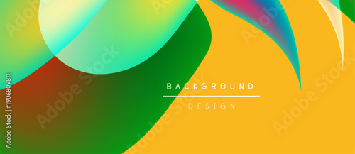 Abstract vibrant design features overlapping colorful shapes. Gradient hues blend smoothly creating dynamic visual effect. Text reads background design.
