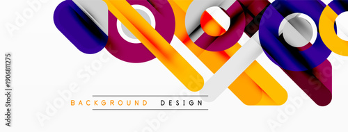 Abstract geometric shapes overlap, creating dynamic modern background. Vivid colors, white accents provide visual interest.