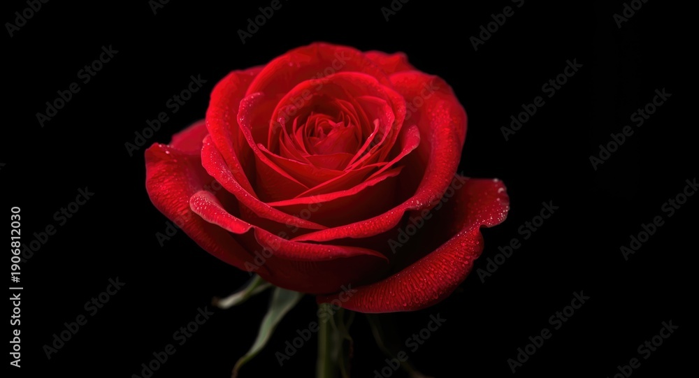 Fototapeta premium A lively crimson rose flower displayed on a velvety black background