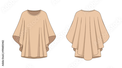 Elegant drape top technical drawing illustrating front and back views a comfortable relaxed fit blouse design for fashion professionals with style