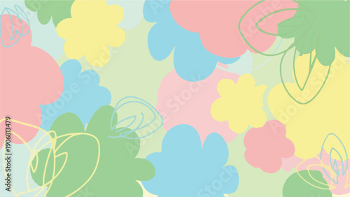 Colorful pastel floral abstract, with scribbled line details