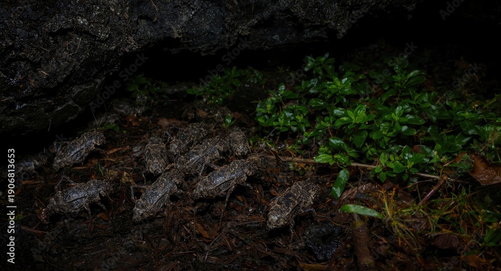 Obraz premium Bat guano and vegetation as food sources for endemic cave cricket