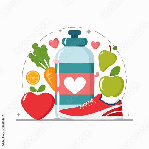 Embrace a vibrant lifestyle with essential elements for health and wellness hydration, nutritious food, and active living for a balanced and energetic life