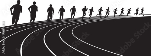 Silhouettes of runners on a track illustrating the progression of a race Vector
