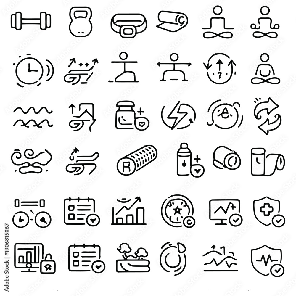 Fototapeta premium Collection of Simple Line Icons Representing Various Fitness and Wellness Activities