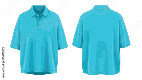 Clean vector illustration of a blank aqua blue polo shirt, presented in crisp front and back views for versatile apparel design mock-ups and textile