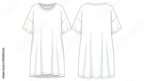 Oversized short sleeve technical flat sketch a minimalist garment template for fashion design portfolios