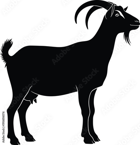 A majestic goat stands proudly with horns and beard in a simple illustration view.