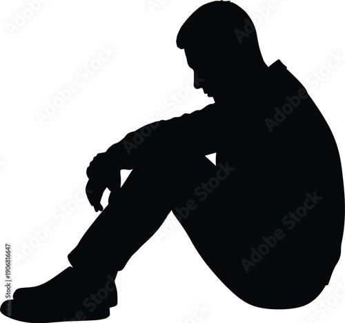 A man sits alone in contemplation, lost in thought, illustration of sorrow and despair
