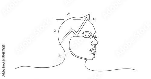 Abstract line art of person with arrow symbolizing growth and success. None editable stroke