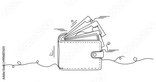 Minimalist line art wallet with bank cards. None editable stroke