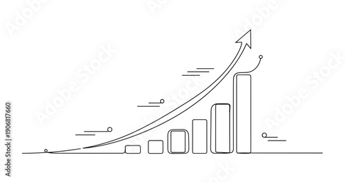 Abstract line drawing of rising bar graph with arrow. None editable stroke