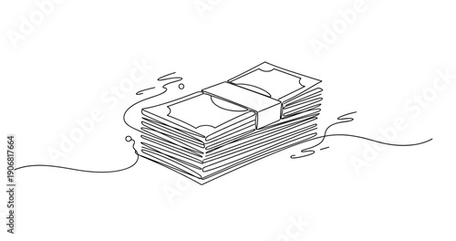 Simple line art of a stack of cash illustrating wealth and financial abundance. None editable stroke