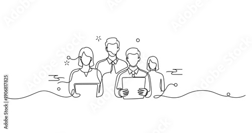 Line art of diverse business professionals working together. None editable stroke