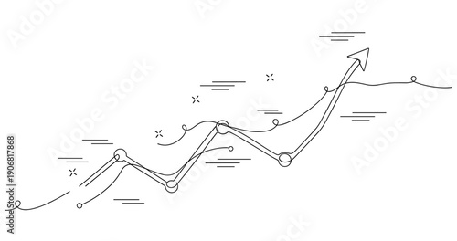 Abstract growth chart line art with arrow symbolizing business success. None editable stroke
