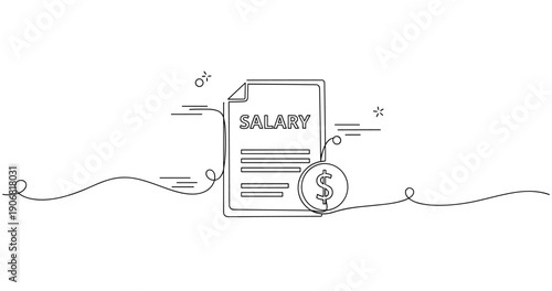 Minimalist salary document with dollar symbol illustration on white background. None editable stroke