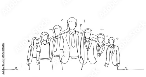 Line art of diverse business team in formal attire. None editable stroke