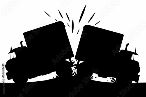 Two Semi-Trucks Head-On Collision Silhouette Illustration