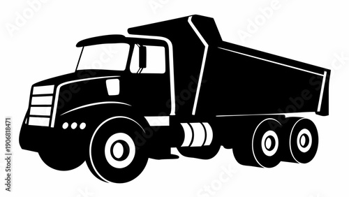 Heavy Duty Dump Truck Silhouette - Industrial Tipper Truck Vector Illustration
