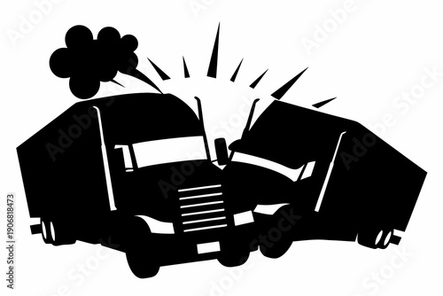 Head-On Semi-Truck Collision Silhouette Icon