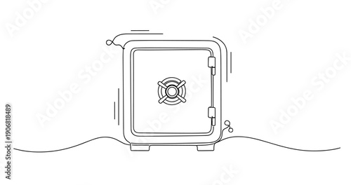 Minimalist line art of a safe with a combination lock and handle. None editable stroke
