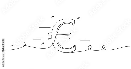 Minimalistic euro currency symbol with dynamic motion lines on white background. None editable stroke