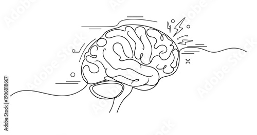 Abstract line art of human brain with creative elements. None editable stroke