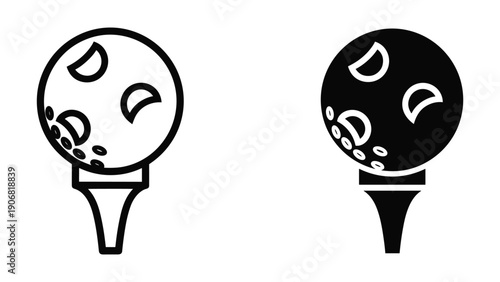 Golf balls on tee, black and white contrast