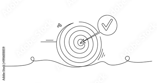 Abstract line art of target with bullseye and check mark symbol. None editable stroke