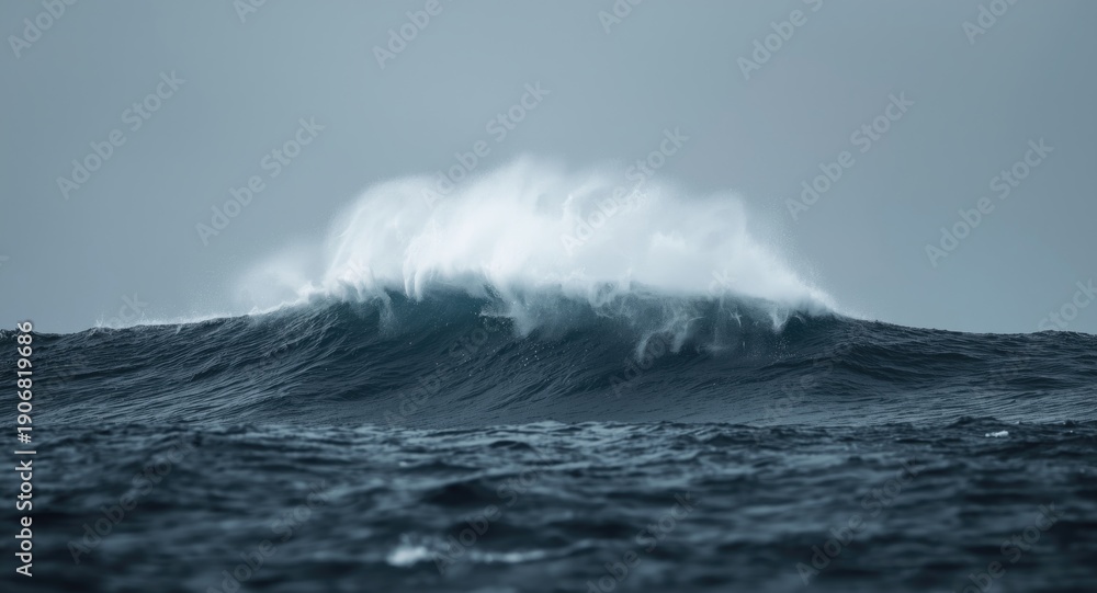 Naklejka premium Dynamic black sea horizon with crashing colossal wave